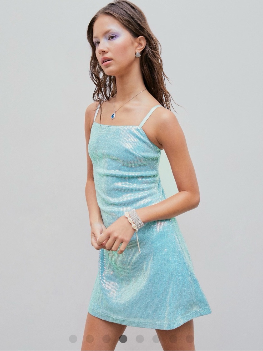 Sequin Zipper Up Mini Dress in Light Blue Iridescent- Women's XXS/0